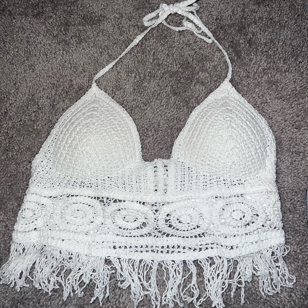 White knitted strap top. From Miami Florida popup shop.